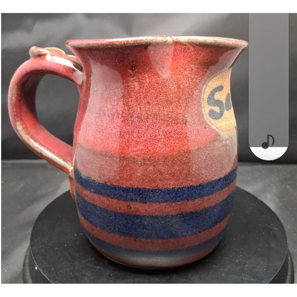 Zappa Signed Studio Pottery Salsa Pitcher Red Blue Striped Stoneware Jug